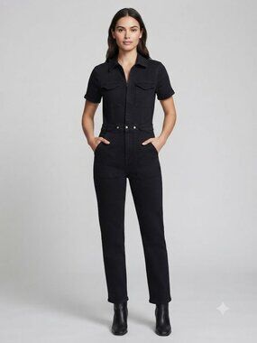 NWT Good American Fit for Success Black Short Sleeve Utility Jumpsuit Size 2 (S)